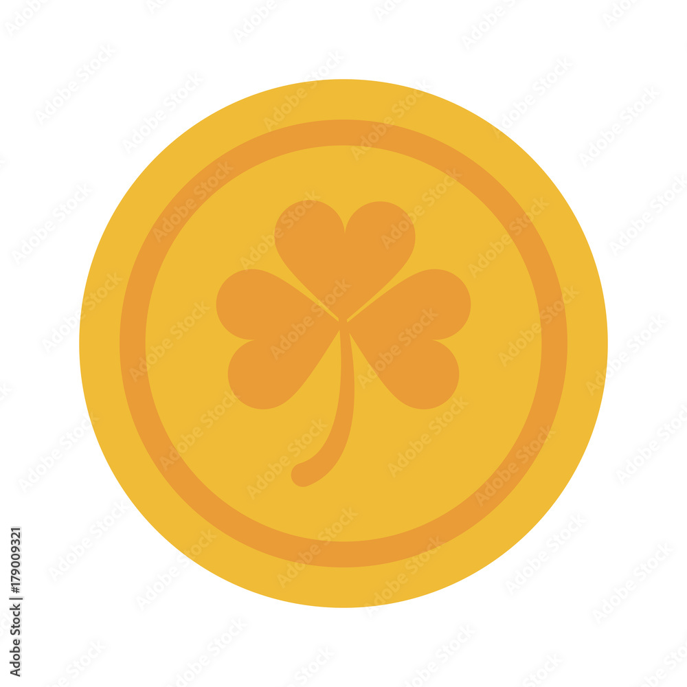 coin of gold clover or shamrock saint patricks day related  icon image vector illustration design 
