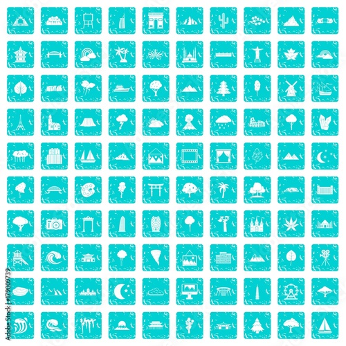 100 view icons set grunge blue