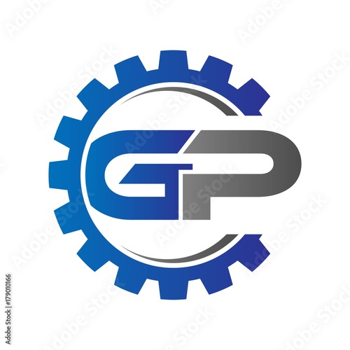 gp initial logo vector with gear blue gray
