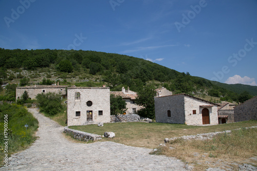 Ancient restored houses in an abandoned mountain village, Central Italy 