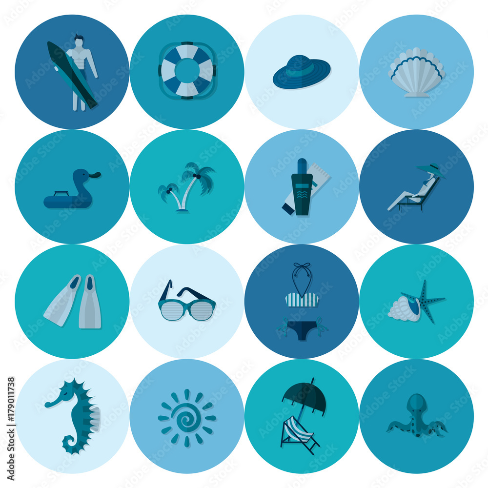 Summer and Beach Simple Flat Icons Summer and Beach Simple Flat Icons