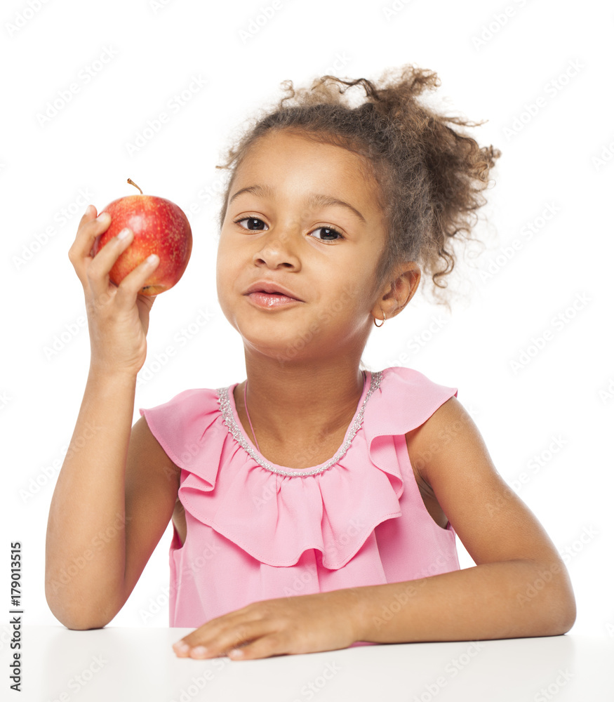 Portrait of a pretty little girl with a red apple Portrait of a pretty little girl with a red apple
