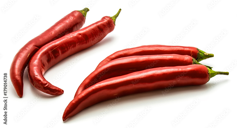 Whole red Chili peppers isolated on white background Whole red Chili peppers isolated on white background
