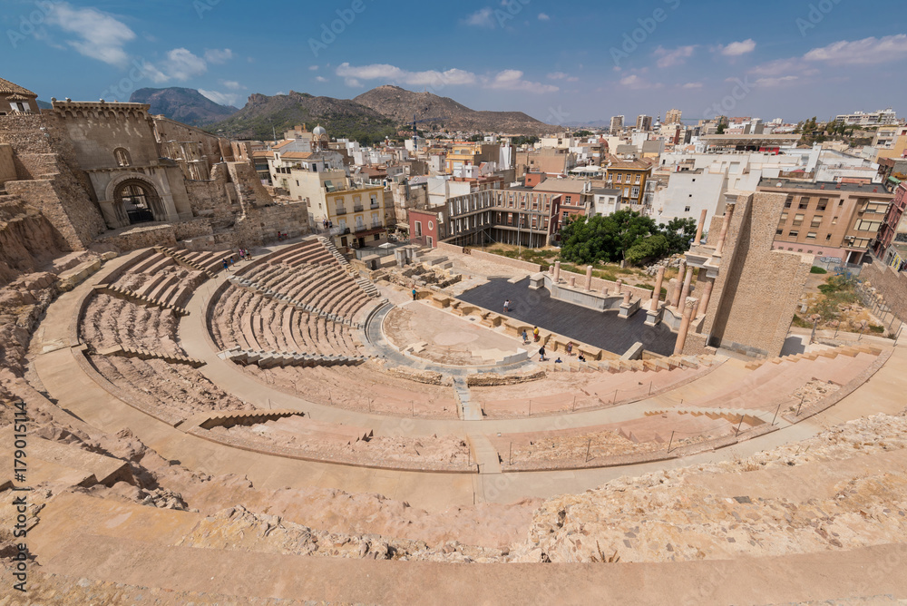 Roman amphitheater in Cartagena city, Murcia, Spain.