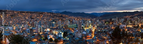 View over the city center of La Paz, Bolivia at night. Cityscape of night La Paz city