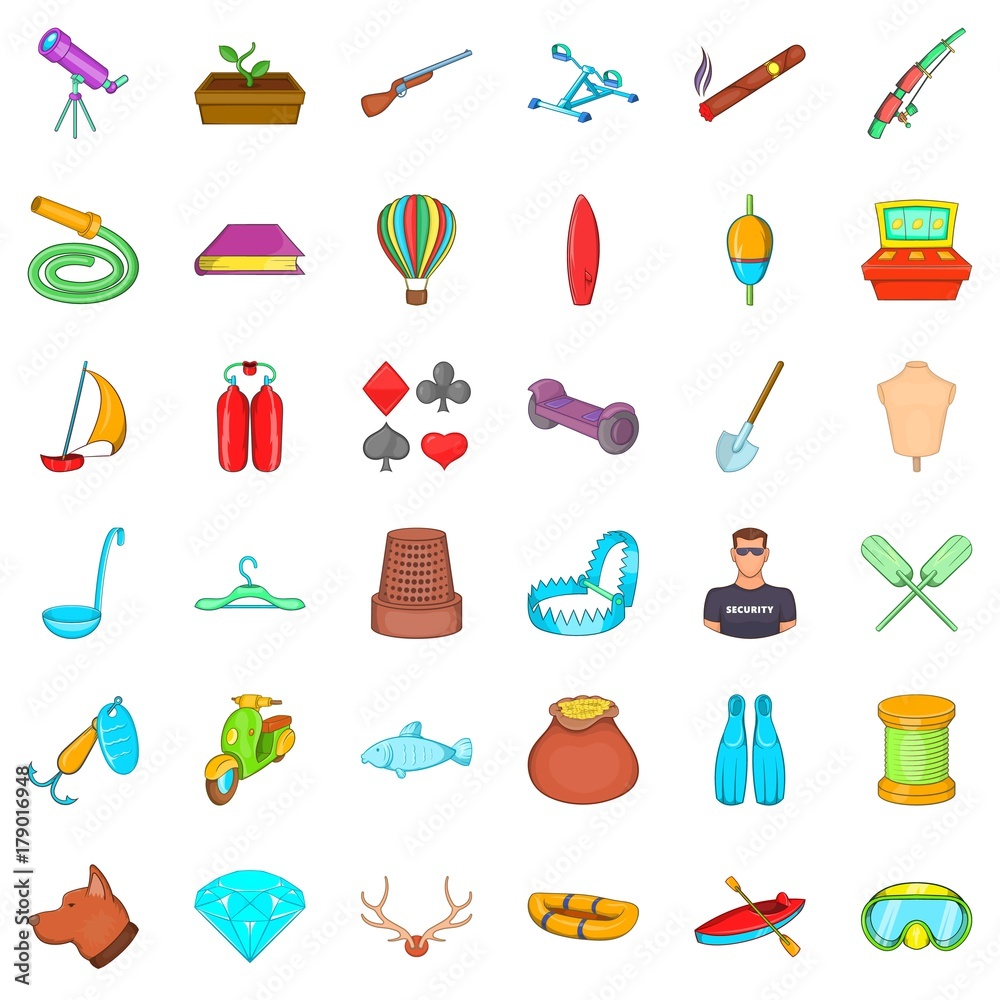 Floating icons set, cartoon style Floating icons set, cartoon style