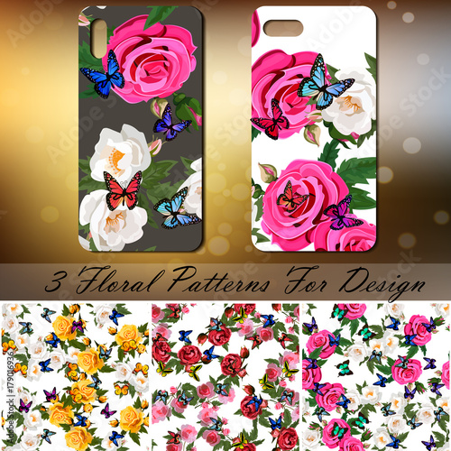 Phone cover with roses and butterflies photo