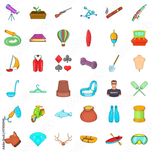 Floating icons set, cartoon style