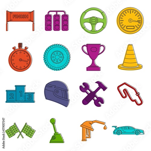 Racing speed icons doodle set