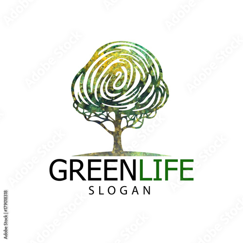 Vector illustration of tree logo or icon. Design template, badges, labels and logotype for business