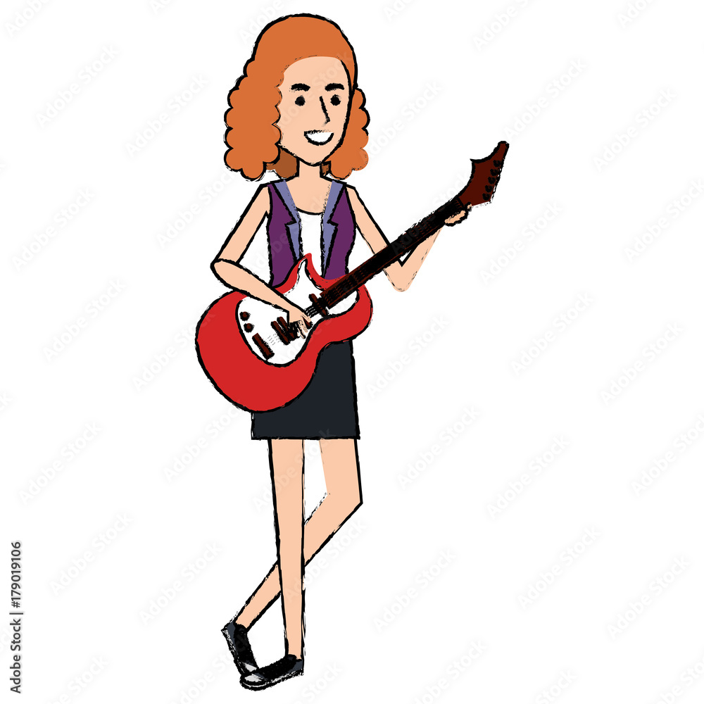woman playing guitar electric character woman playing guitar electric character