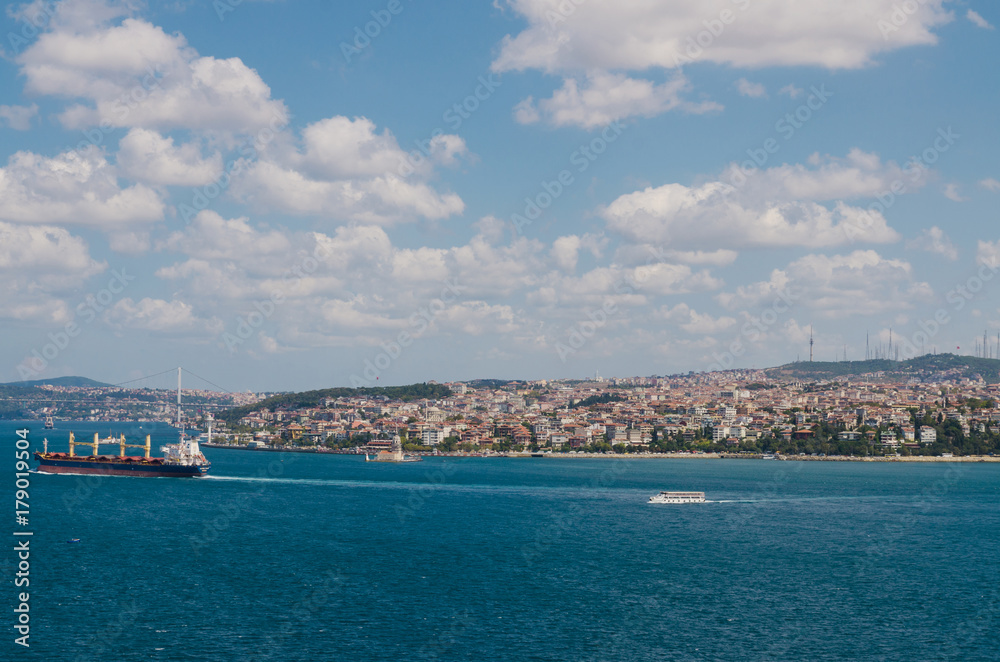 Istanbul cityscape, harbor aerial view, Turkey.