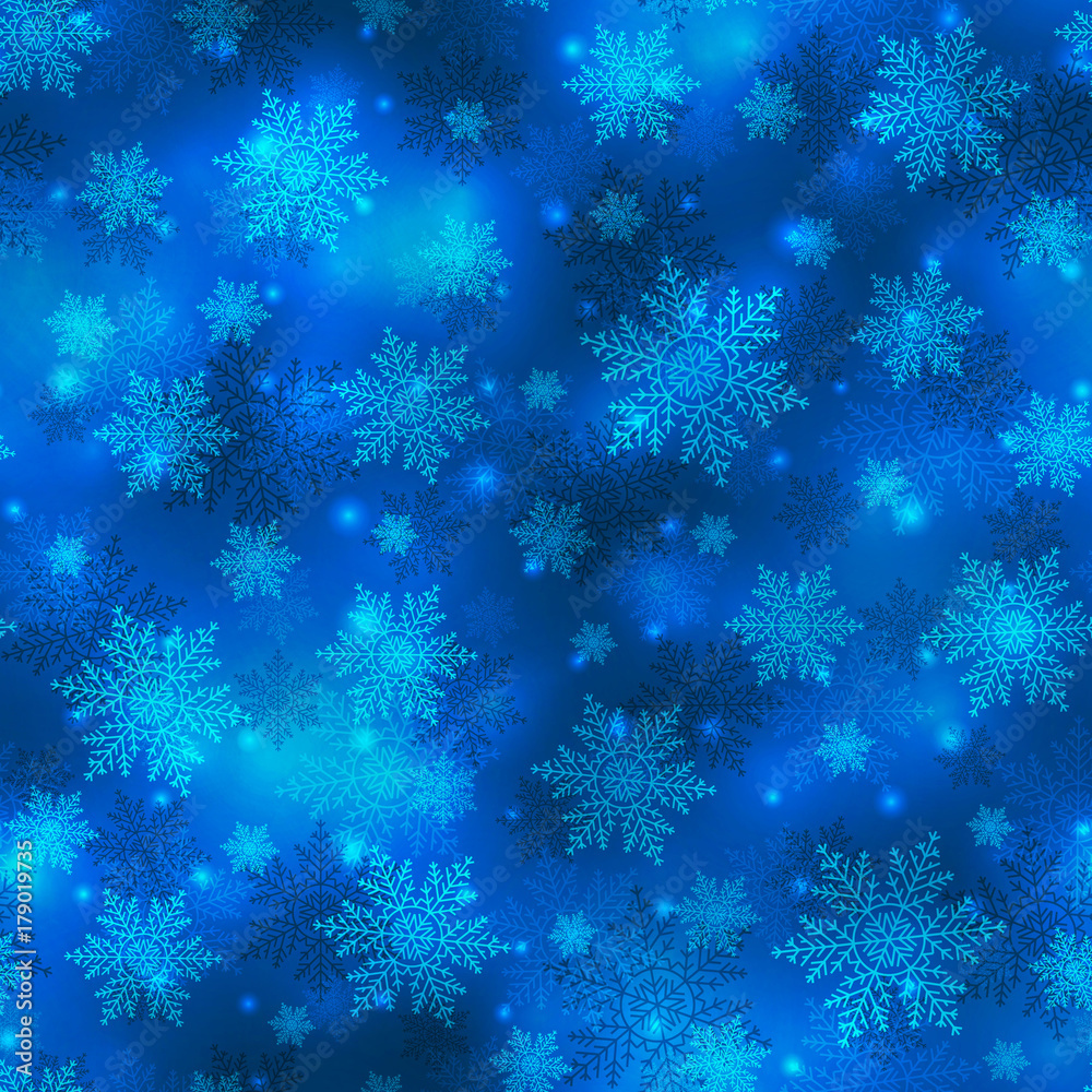Bright blue Christmas background, seamless pattern with snowflakes. Vector illustration Bright blue Christmas background, seamless pattern with snowflakes. Vector illustration