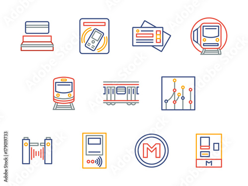 City underground transport color line vector icons