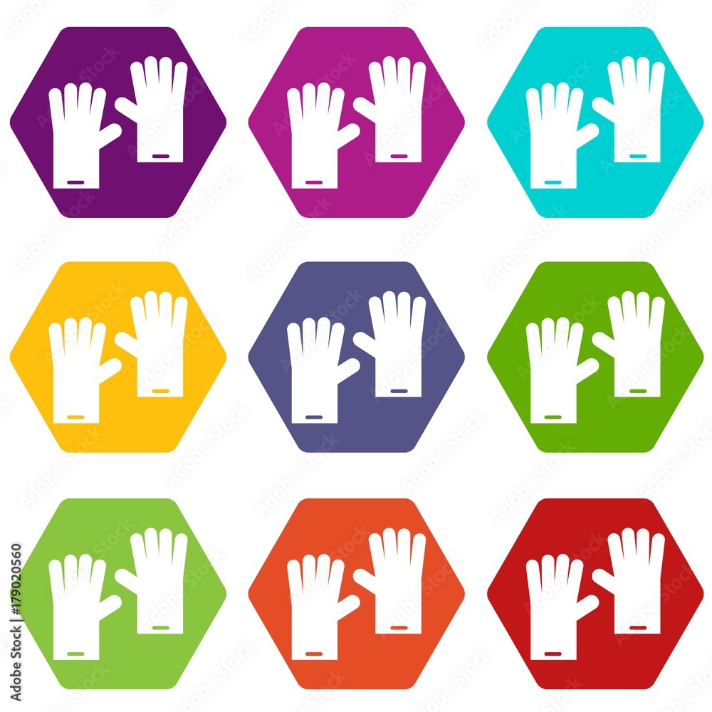 Rubber gloves icon set color hexahedron