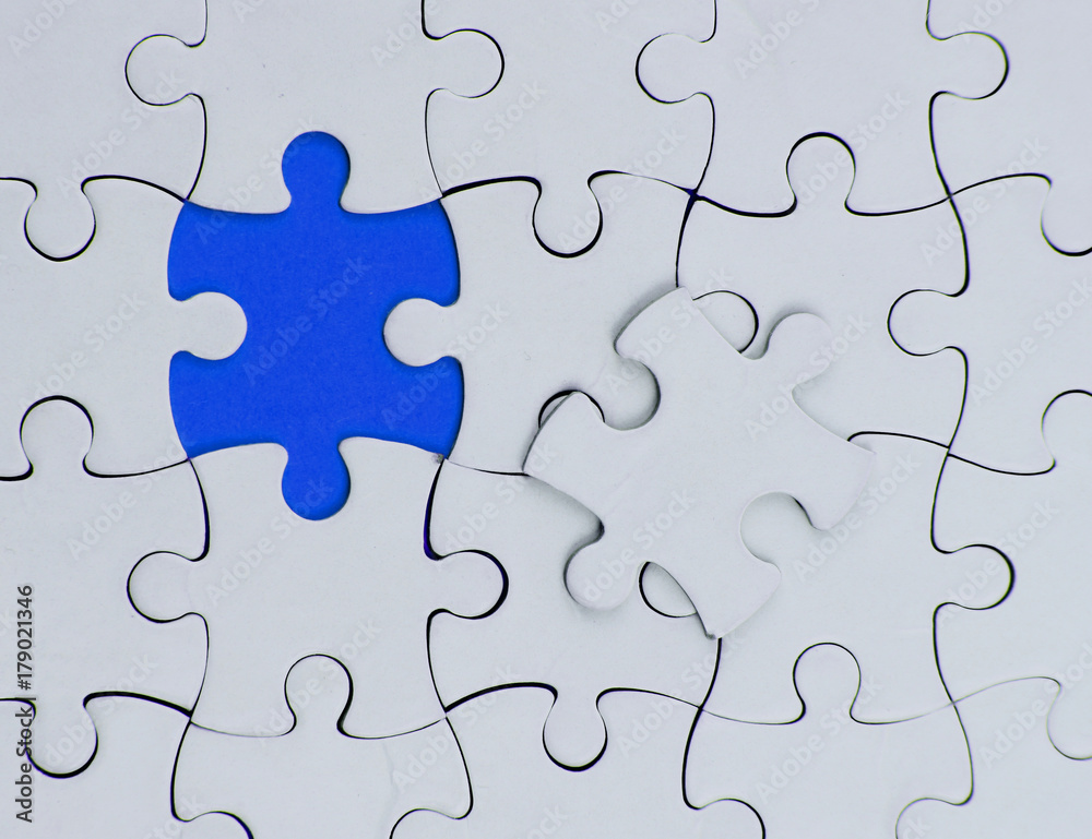 business white puzzle concept. one pice blue business white puzzle concept. one pice blue