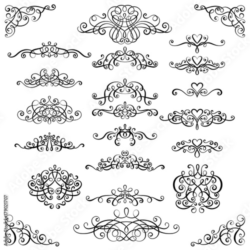 Collection of vintage calligraphic flourishes  curls and swirls decoration for greeting cards books or dividers.