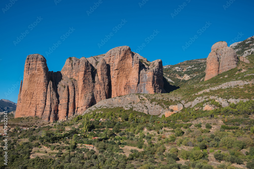 Mountain Landscape Mallos de Riglos in Huesca province, Aragon, Spain.