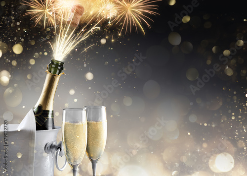 Champagne And Fireworks For Sparkling Celebration
