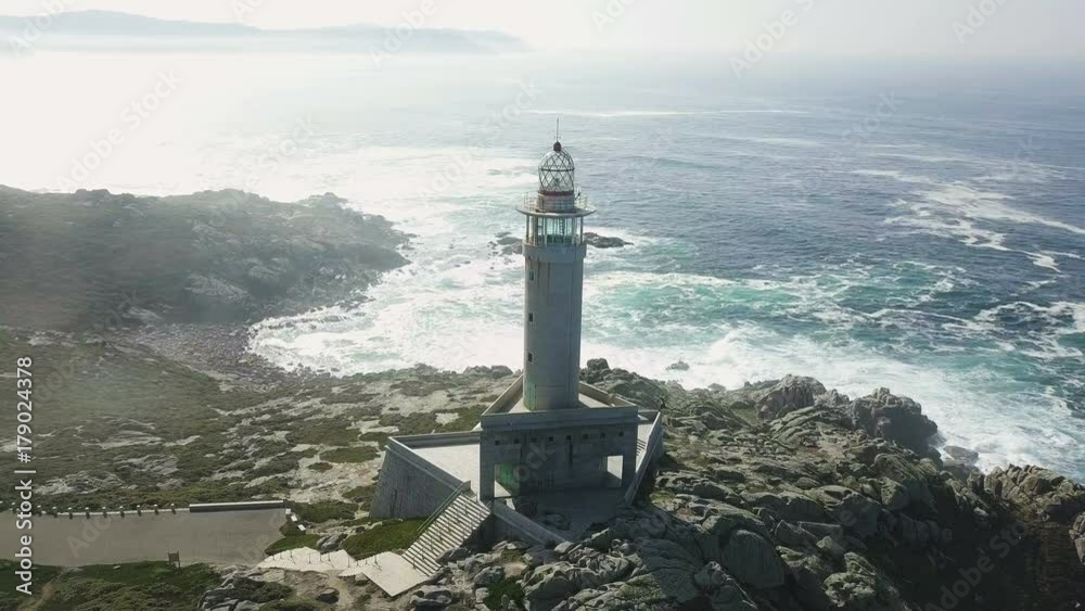 Aerial view of white lighthouse