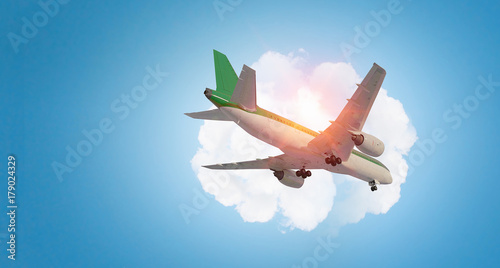 Airliner in sky. Mixed media