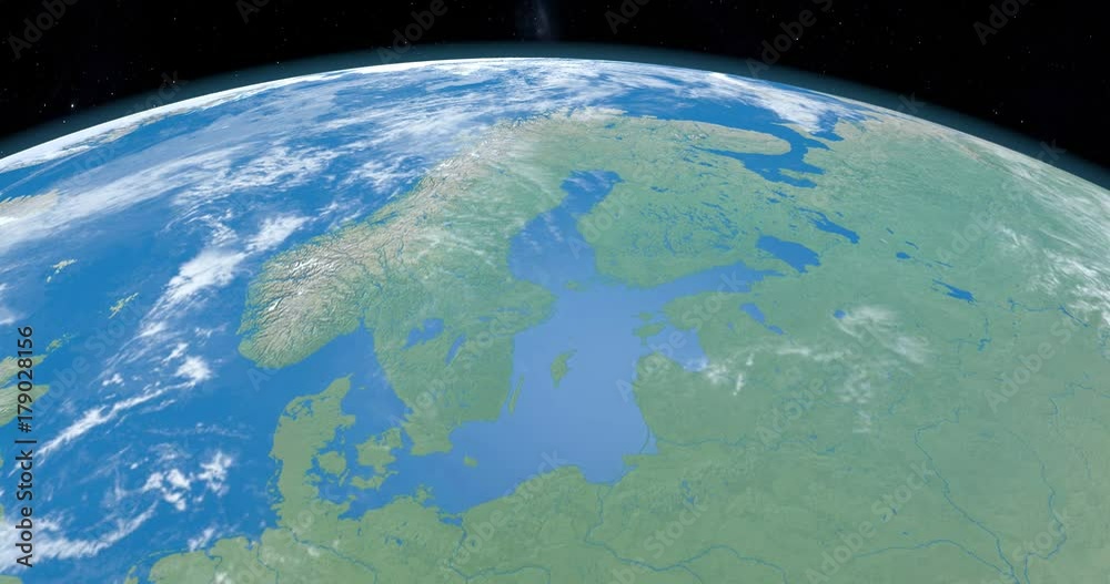 Scandinavian Peninsula in planet earth, aerial view from outer space