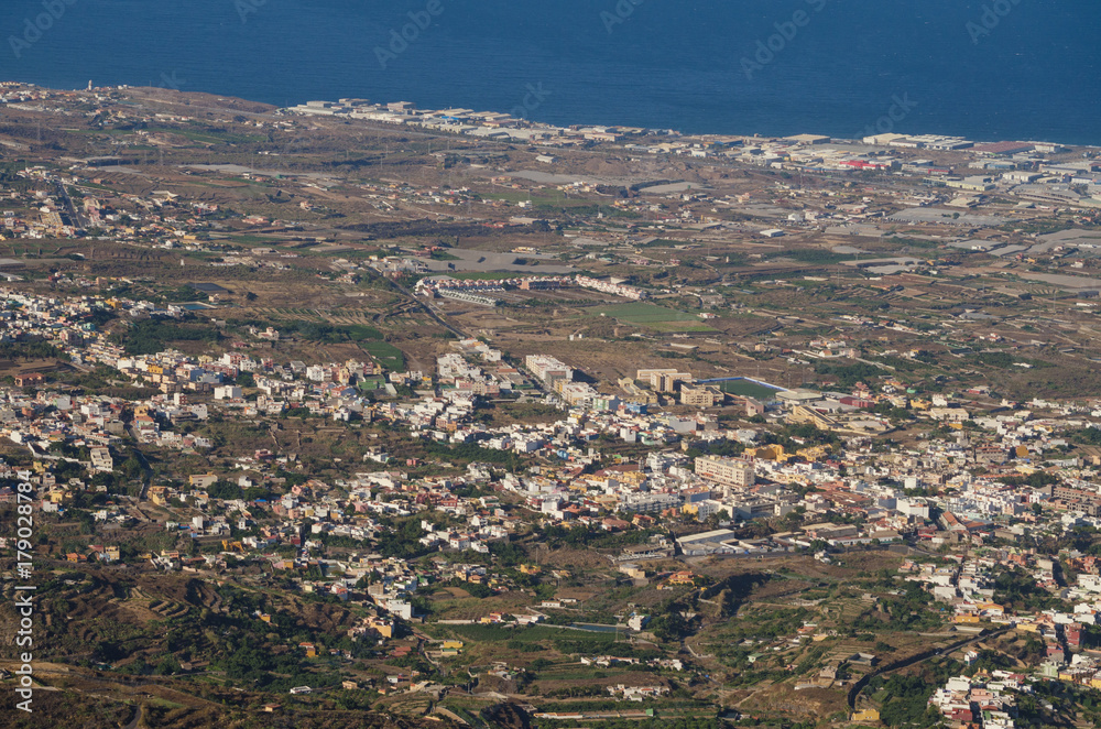 Aerial photography of Guimar village in Tenerife island, Canary islands, Spain.
