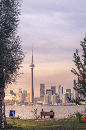 Canvas Print View of Toronto city during sunset from Toronto Central Island