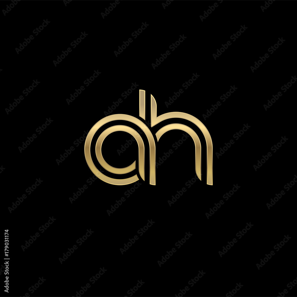 Initial lowercase letter ah, linked outline rounded logo, elegant golden color on black background Initial lowercase letter ah, linked outline rounded logo, elegant golden color on black background