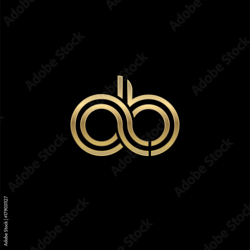 Initial lowercase letter ab, linked outline rounded logo, elegant golden color on black background
