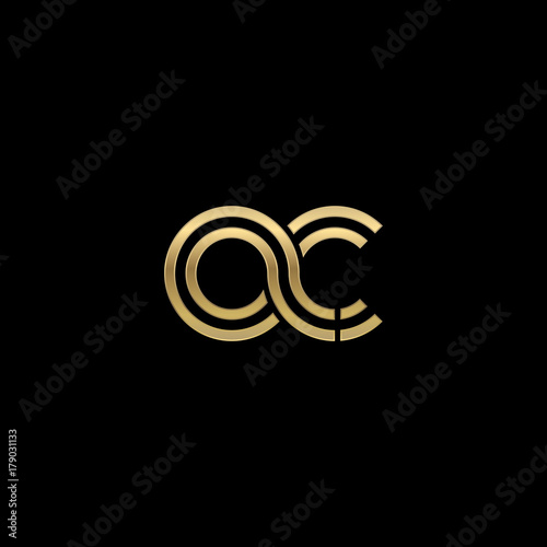 Initial lowercase letter ac, linked outline rounded logo, elegant golden color on black background
