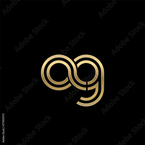Initial lowercase letter ag, linked outline rounded logo, elegant golden color on black background