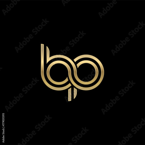 Initial lowercase letter bp, linked outline rounded logo, elegant golden color on black background