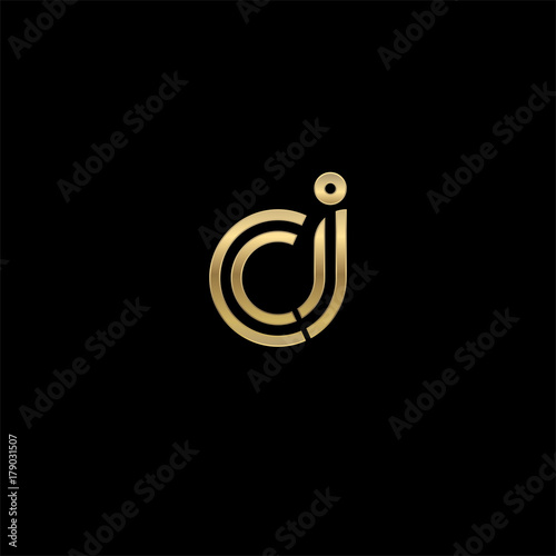 Initial lowercase letter ci, linked outline rounded logo, elegant golden color on black background