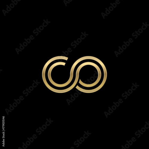 Initial lowercase letter co, linked outline rounded logo, elegant golden color on black background