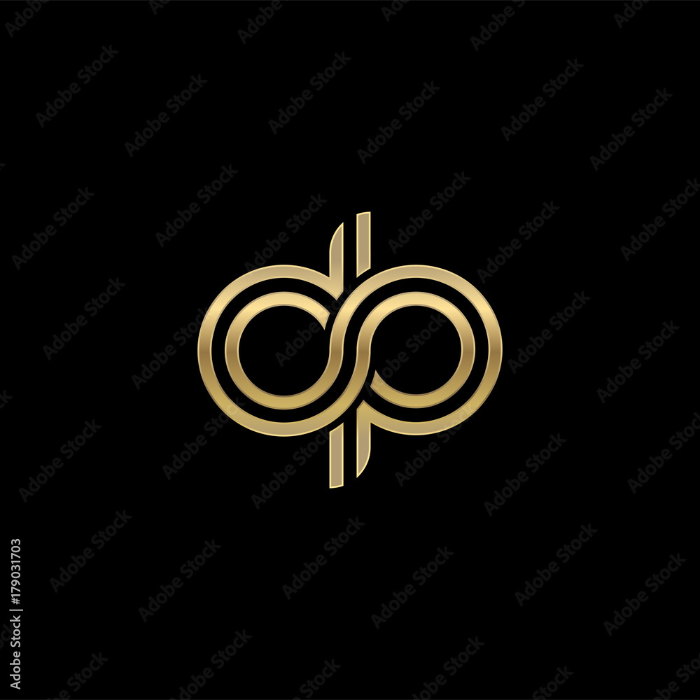 Initial lowercase letter dp, linked outline rounded logo, elegant golden color on black background Initial lowercase letter dp, linked outline rounded logo, elegant golden color on black background