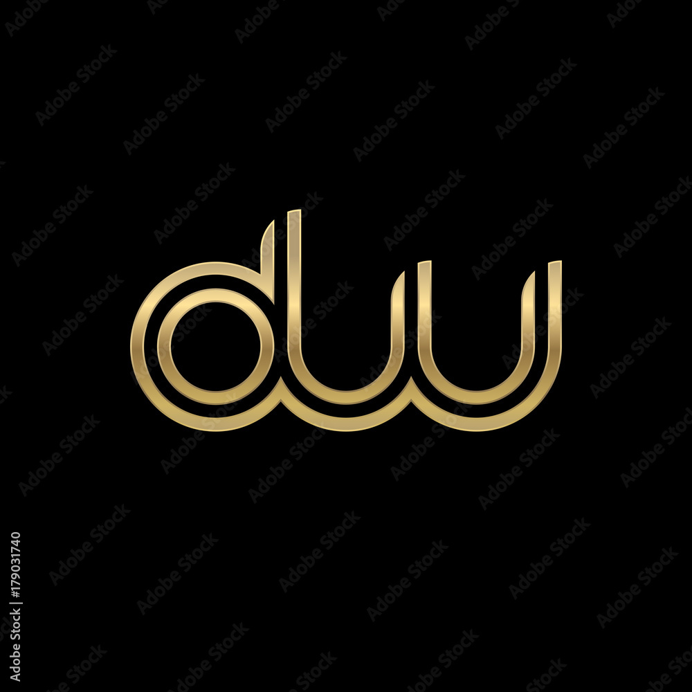 Initial lowercase letter dw, linked outline rounded logo, elegant golden color on black background Initial lowercase letter dw, linked outline rounded logo, elegant golden color on black background
