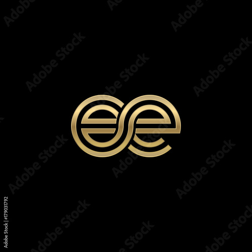 Initial lowercase letter ee, linked outline rounded logo, elegant golden color on black background