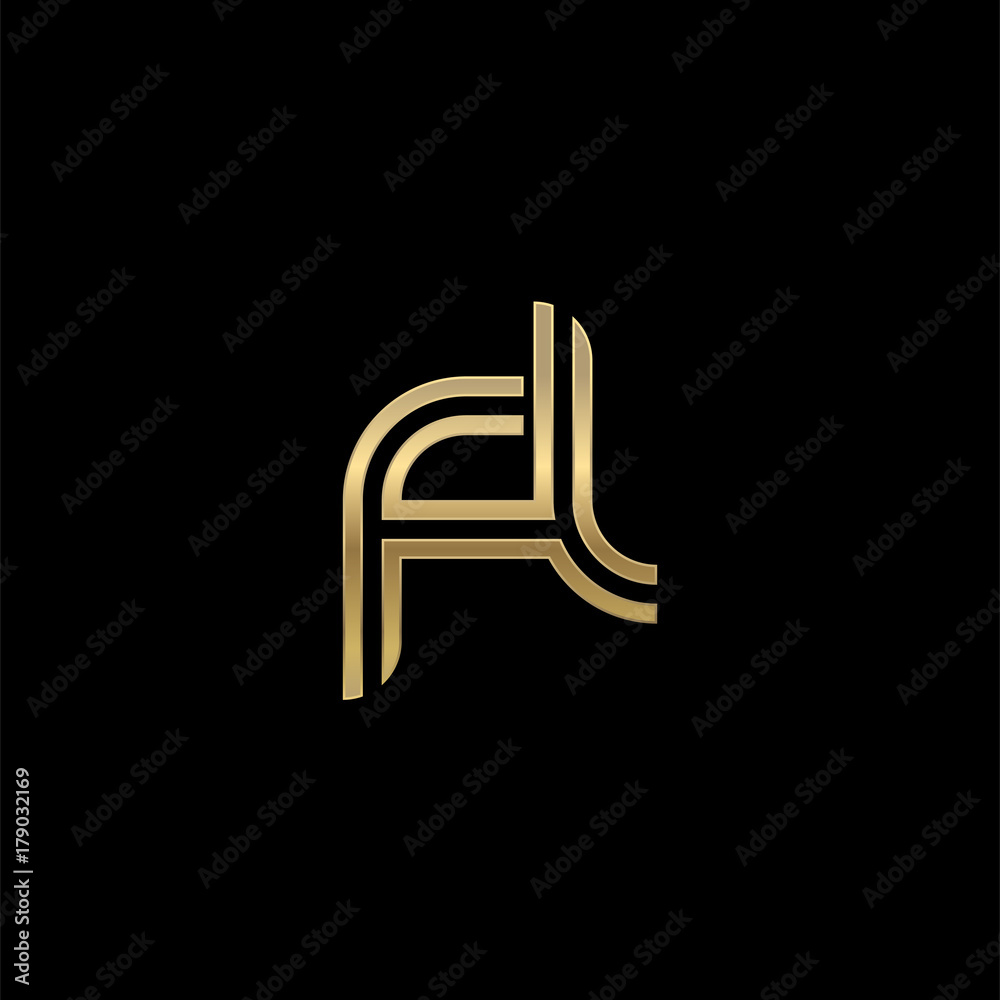 Initial lowercase letter fl, linked outline rounded logo, elegant golden color on black background Initial lowercase letter fl, linked outline rounded logo, elegant golden color on black background