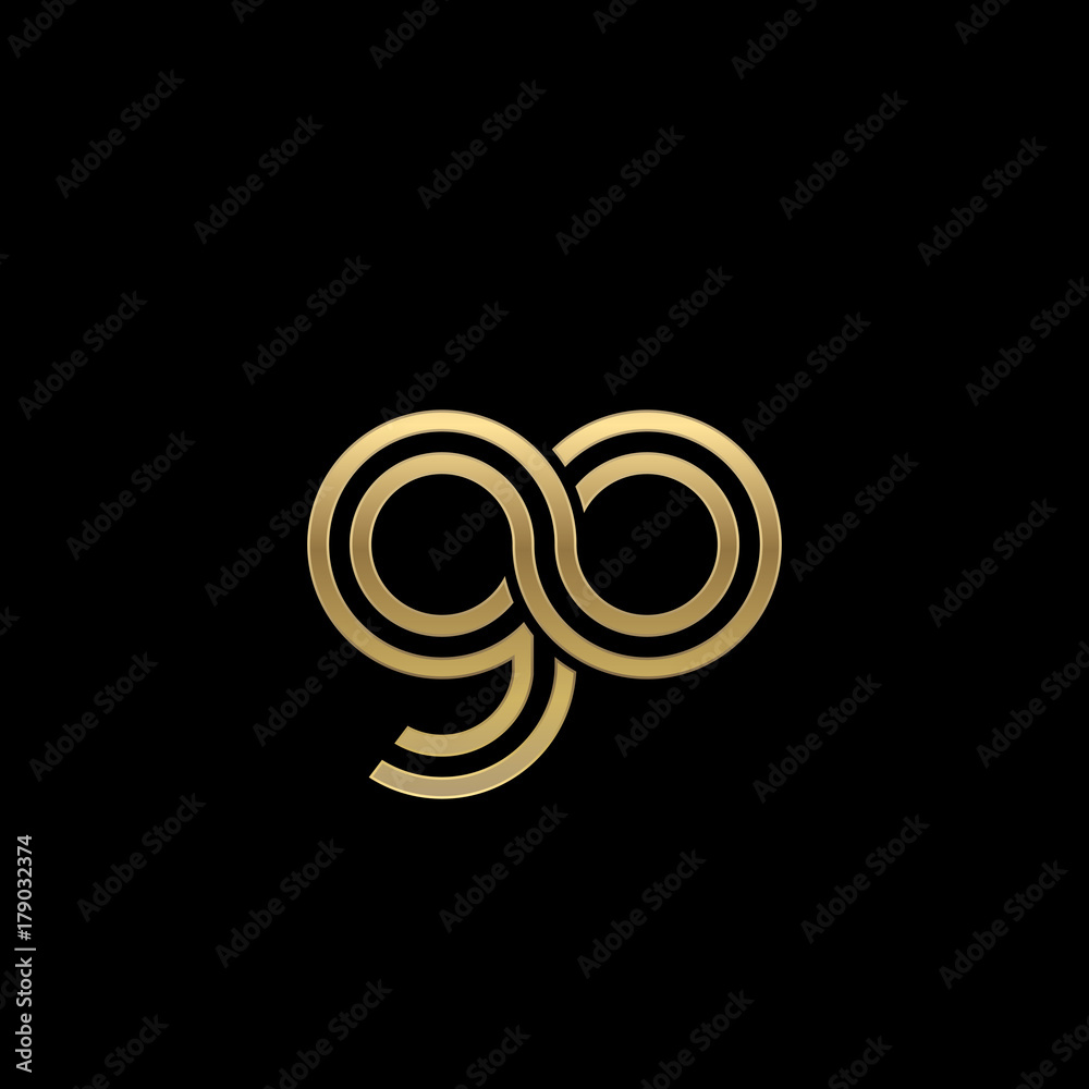 Initial lowercase letter go, linked outline rounded logo, elegant golden color on black background Initial lowercase letter go, linked outline rounded logo, elegant golden color on black background