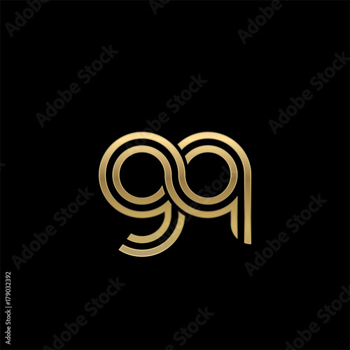 Initial lowercase letter gq, linked outline rounded logo, elegant golden color on black background