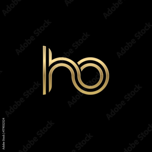 Initial lowercase letter ho, linked outline rounded logo, elegant golden color on black background