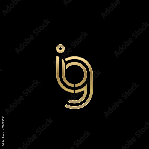 Initial lowercase letter ig, linked outline rounded logo, elegant golden color on black background