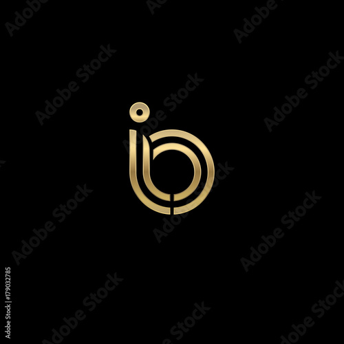 Initial lowercase letter io, linked outline rounded logo, elegant golden color on black background