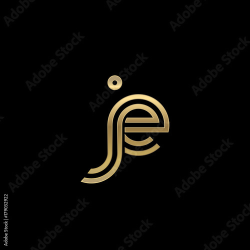 Tablou pe pânză Initial lowercase letter je, linked outline rounded logo, elegant golden color o