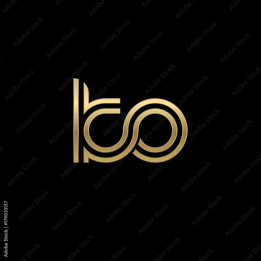 Initial lowercase letter ko, linked outline rounded logo, elegant golden color on black background - obrazy, fototapety, plakaty 