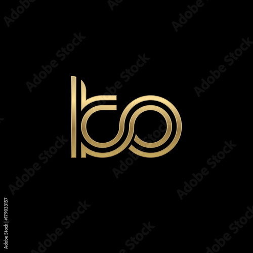 Initial lowercase letter ko, linked outline rounded logo, elegant golden color on black background