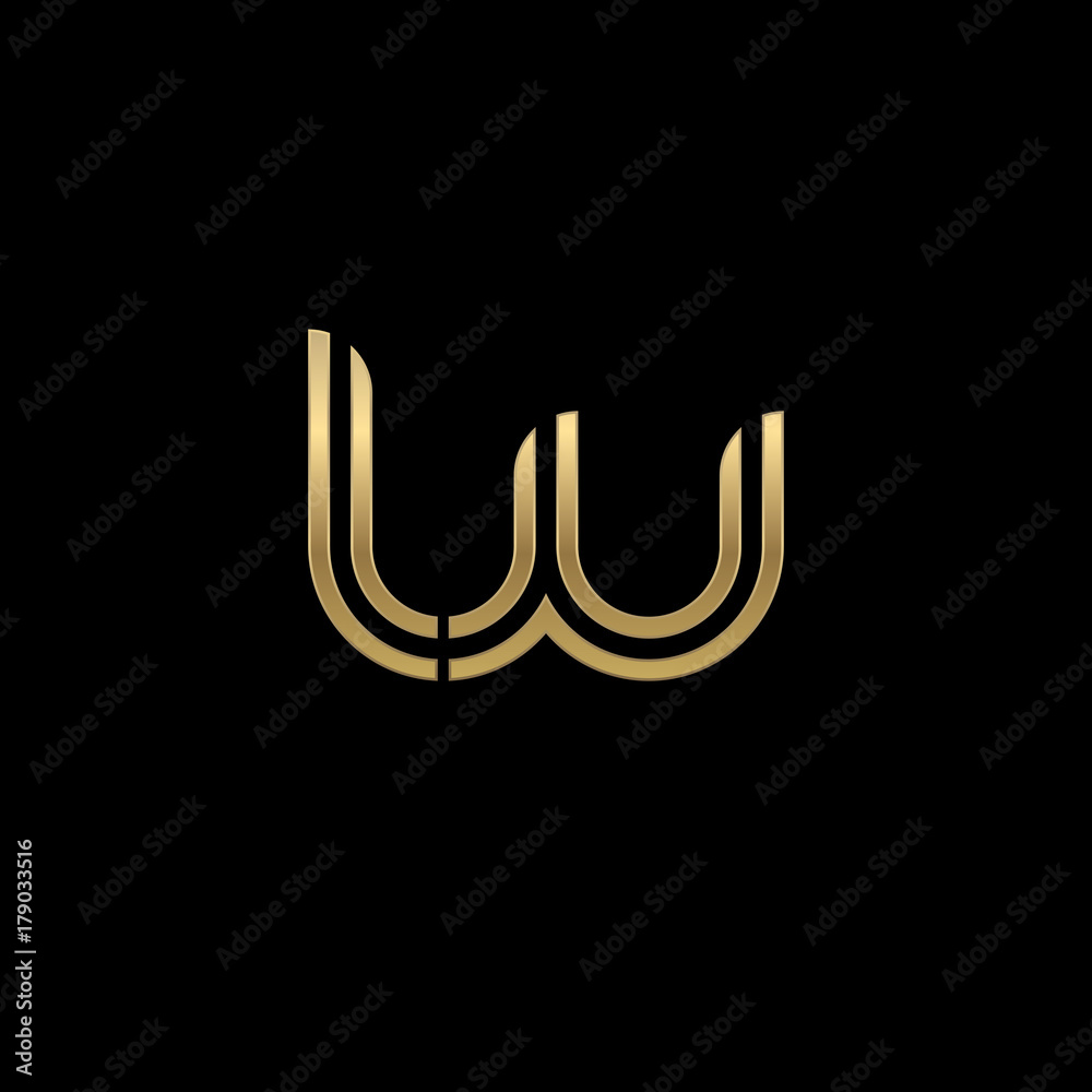 Initial lowercase letter lw, linked outline rounded logo, elegant golden color on black background Initial lowercase letter lw, linked outline rounded logo, elegant golden color on black background