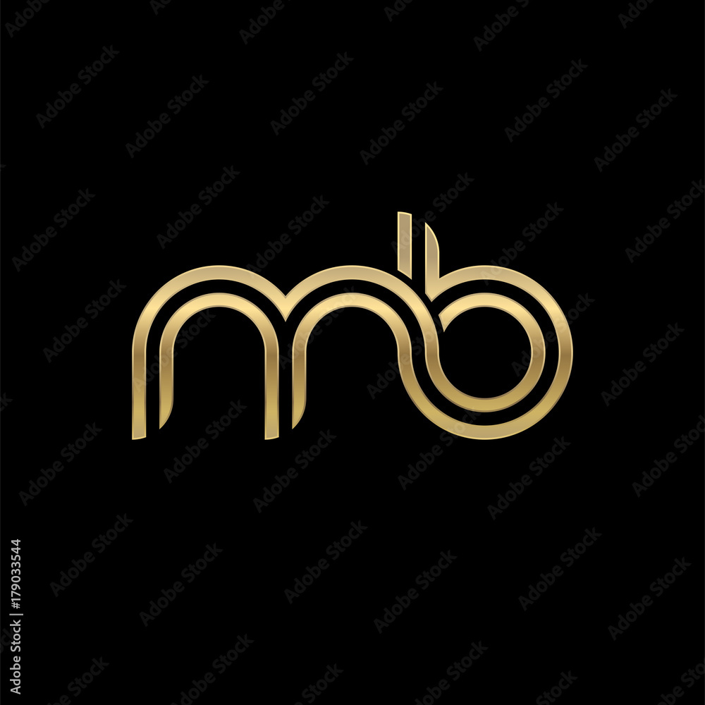 Initial lowercase letter mb, linked outline rounded logo, elegant golden color on black background Initial lowercase letter mb, linked outline rounded logo, elegant golden color on black background