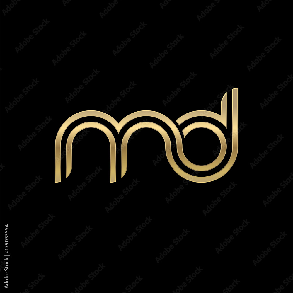 Initial lowercase letter md, linked outline rounded logo, elegant golden color on black background Initial lowercase letter md, linked outline rounded logo, elegant golden color on black background